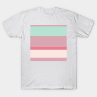 A solid palette of Pale Chestnut, Powder Blue, Very Light Pink and Light Coral stripes. T-Shirt